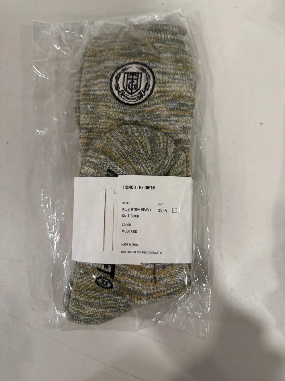 Honor The Gift HTG Crest Heavy Knit Kids Socks Yellow/Green Multicolor NIP